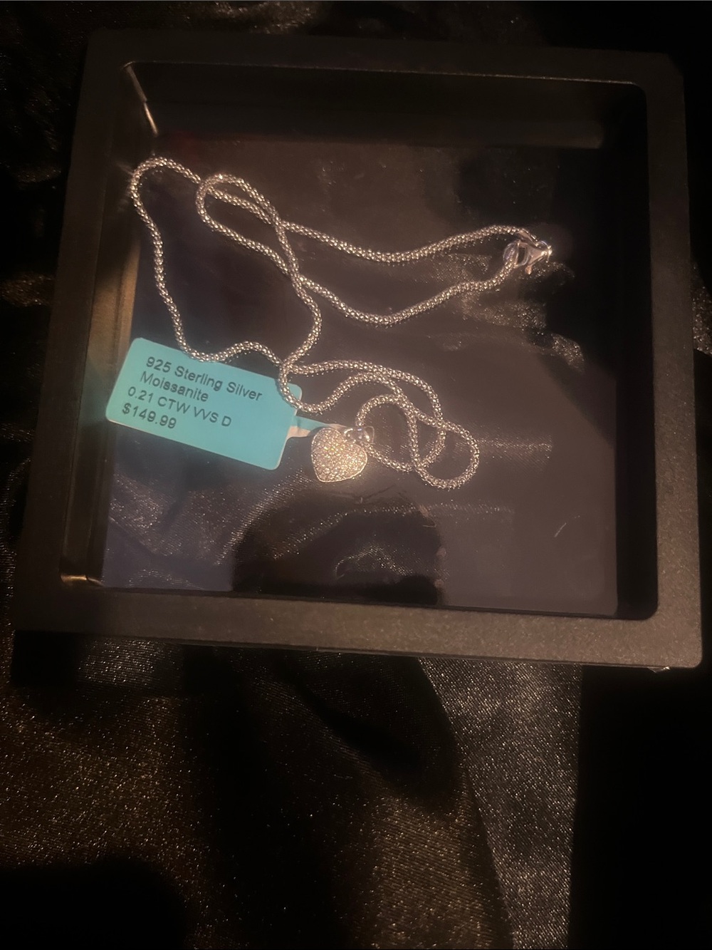 Sterling Silver Heart Pendant Necklace - Silver and moissanite